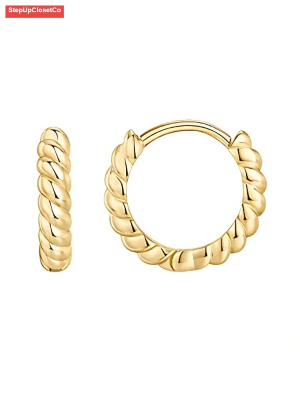 14K Gold Plated Twisted Huggie Earrings for Women Dainty Mini Hoop